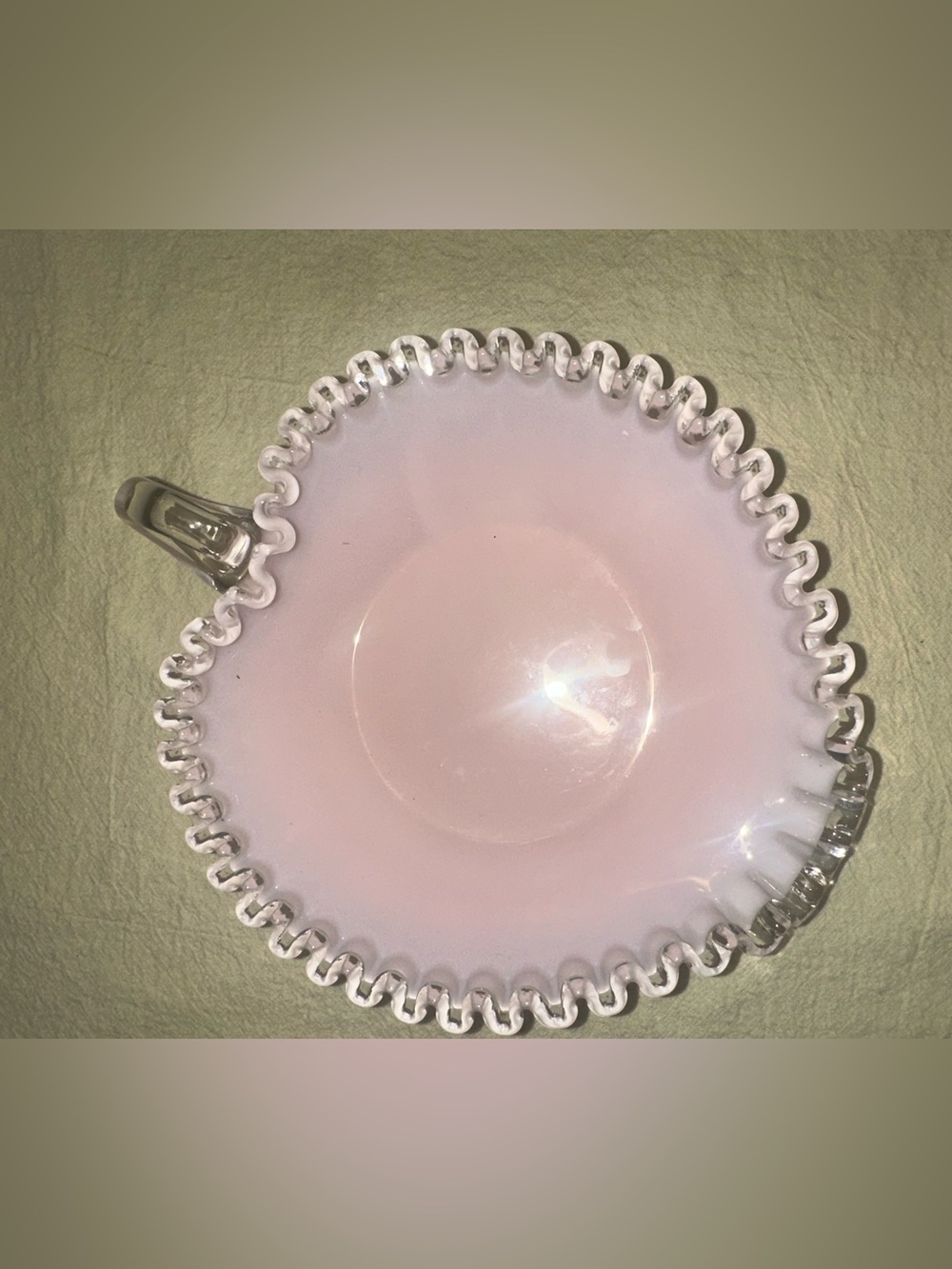 RARE Fenton Pastel Pink Milk Glass Silver Crest Heart Dish 1950s